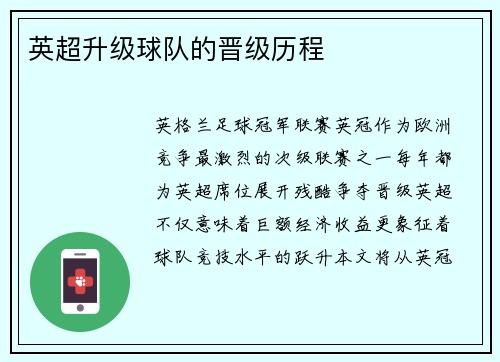 英超升级球队的晋级历程