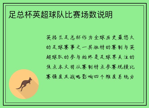 足总杯英超球队比赛场数说明