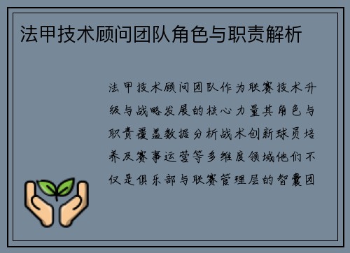 法甲技术顾问团队角色与职责解析